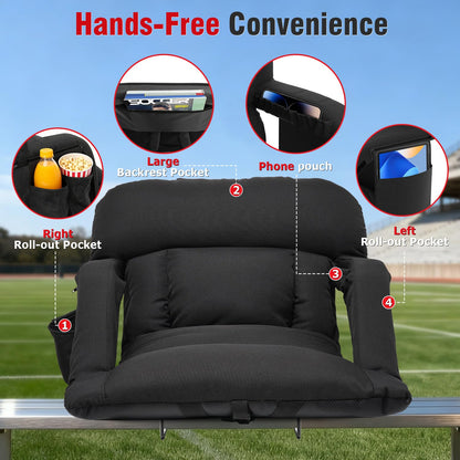 Suteck Wide Stadium Seats with Back Support 2 Pack, Portable Sofa Style Bleacher Chair with Back and Cushion, Armrest, 6 Reclining Positions Backpack Stadium Chair for Sports Events 23-Inch Wide