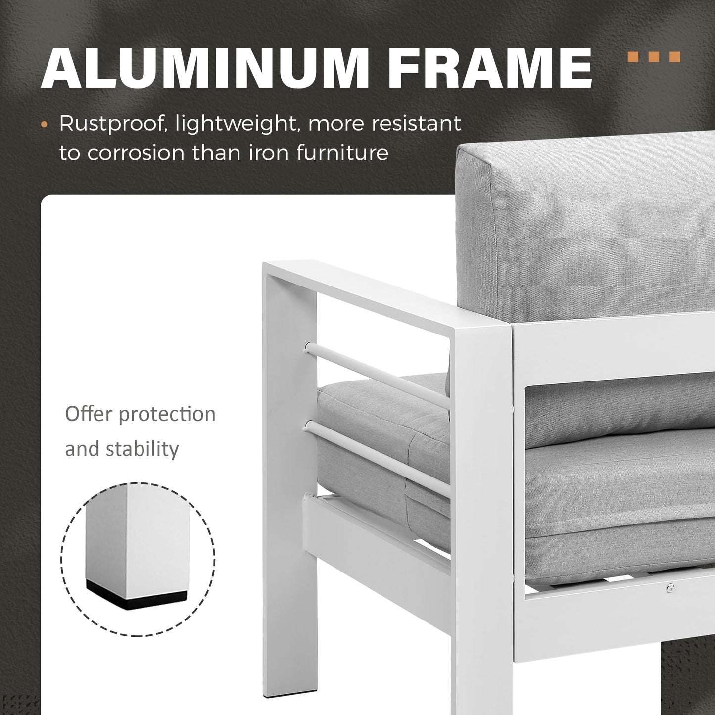 Solaste Aluminum Patio Furniture Set with Fire Pit Table, 6 Piece Sectional Metal Outdoor Furniture with Ottoman, Modern Patio Conversation Set Water-Resistant Cushion for Balcony, Front Porch, White
