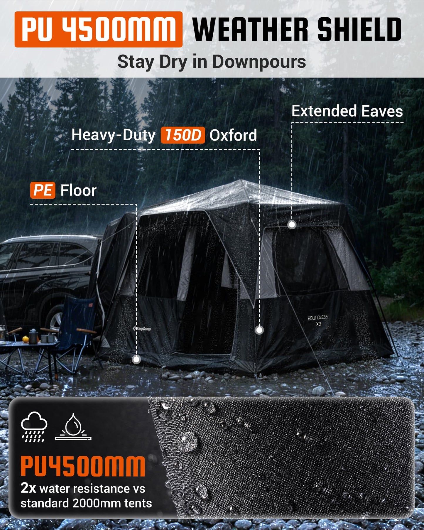 KingCamp SUV Tent for Camping, 6-8 Person Instant Tailgate Car Tent with Movie Screen, Waterproof Windproof Family Camping Tent Fits SUV Truck Jeep, Easy Setup Outdoor Shelter