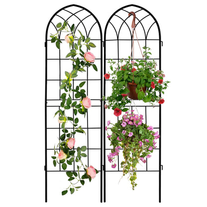 LZRS 2 Pack 71x20in Rustic Iron Arch Decoration Garden Trellis with Black Metal Coating – Perfect for Supporting Climbing Plants Outdoor, Roses, Vines, Flowers, and Vegetables.