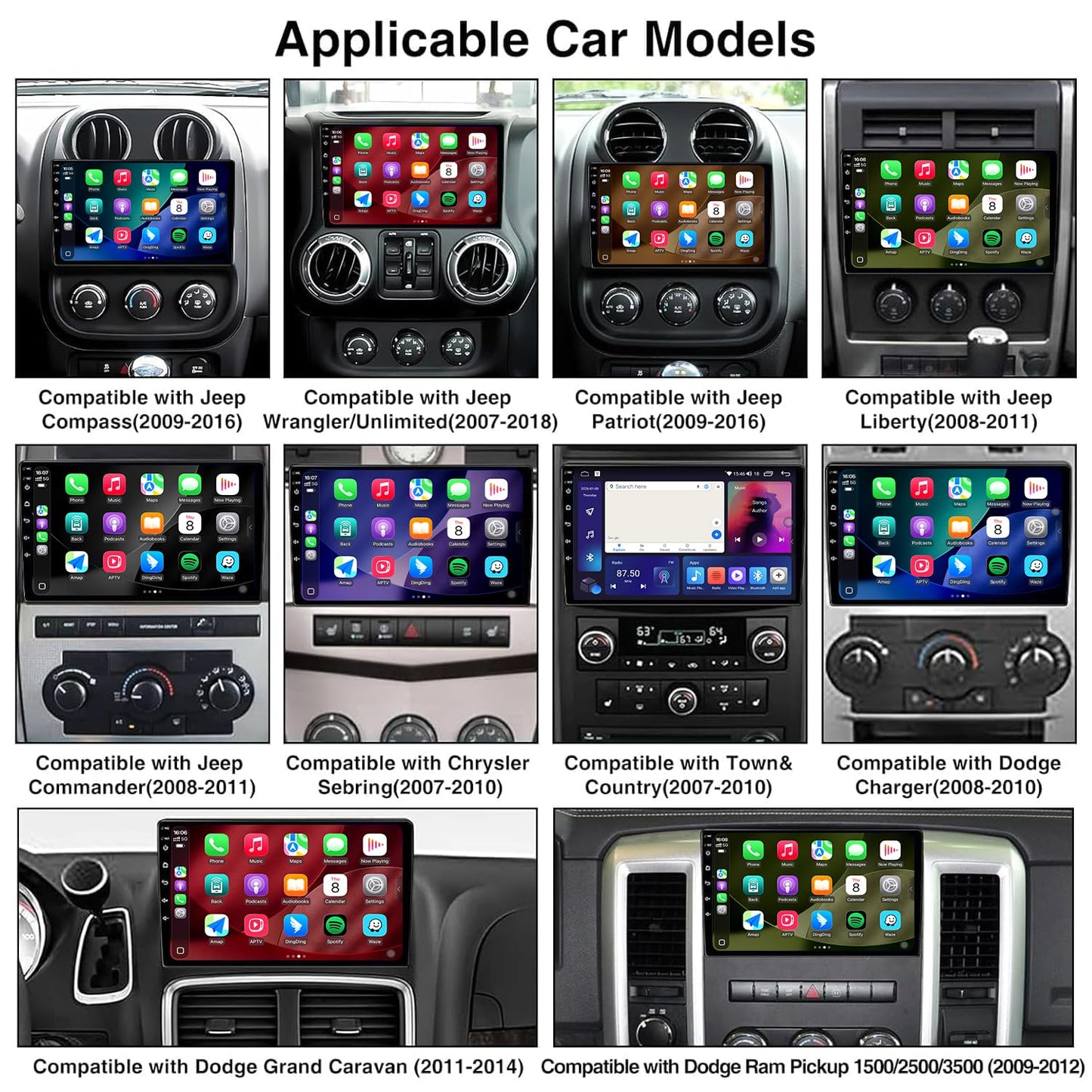 8Core 4+64GB Android 13 Car Radio Stereo for Jeep Wrangler JK Compass Grand Cherokee Dodge Ram, 10.2" QLED HD Touch Screen Head Unit with Carplay/Android Auto/5GHz WiFi/DSP/1080P Backup Camera/AM & FM