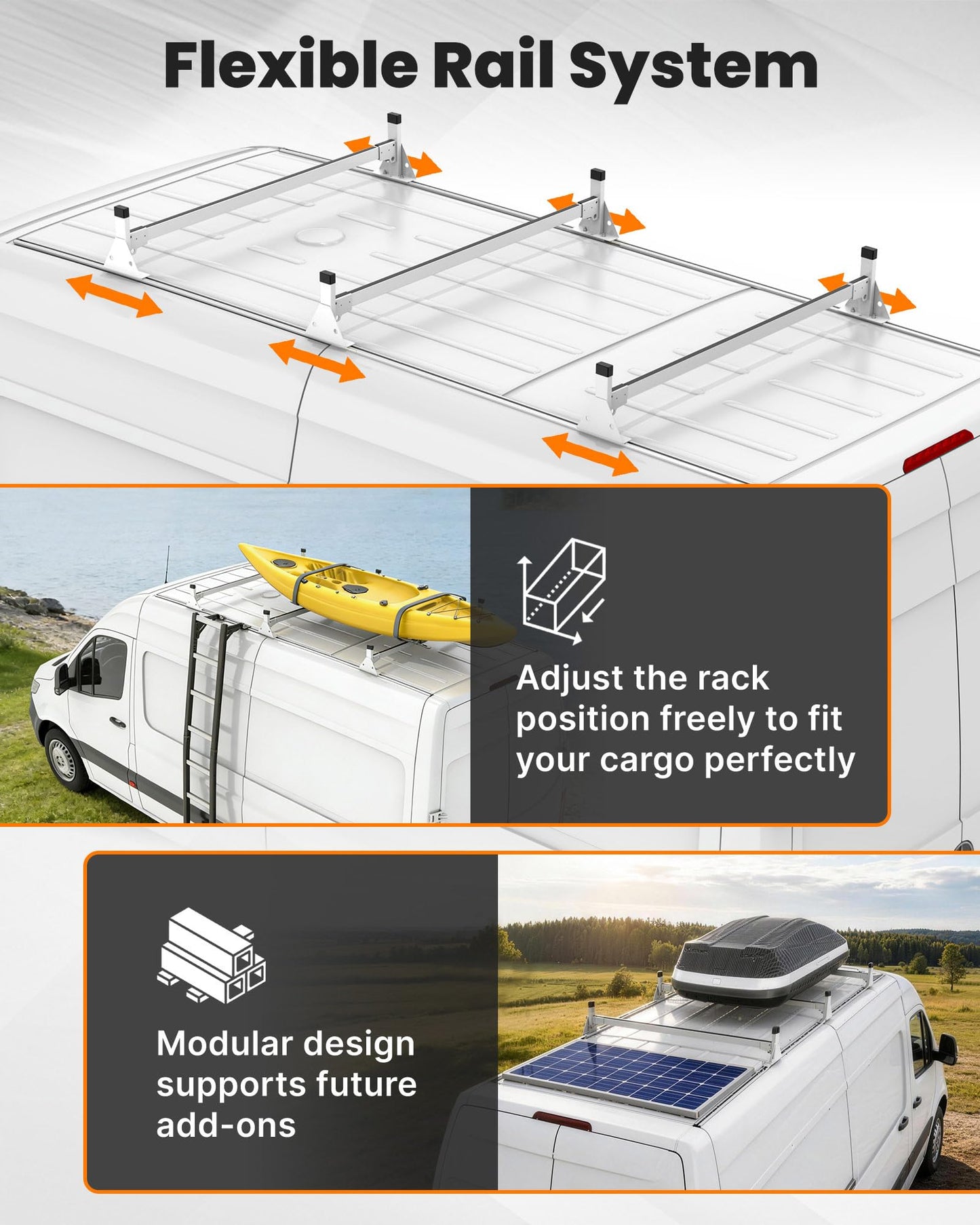 MELIPRON Van Roof Rack with Side Rails Fit for Mercedes-Benz Sprinter 2007-2025 144" WB High Roof - 800 LBS Alloy Steel Cargo Ladder Rack with Aluminum Tracks and Rubber Seal