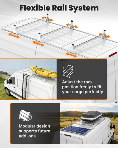 MELIPRON Van Roof Rack with Side Rails Fit for Mercedes-Benz Sprinter 2007-2025 144" WB High Roof - 800 LBS Alloy Steel Cargo Ladder Rack with Aluminum Tracks and Rubber Seal