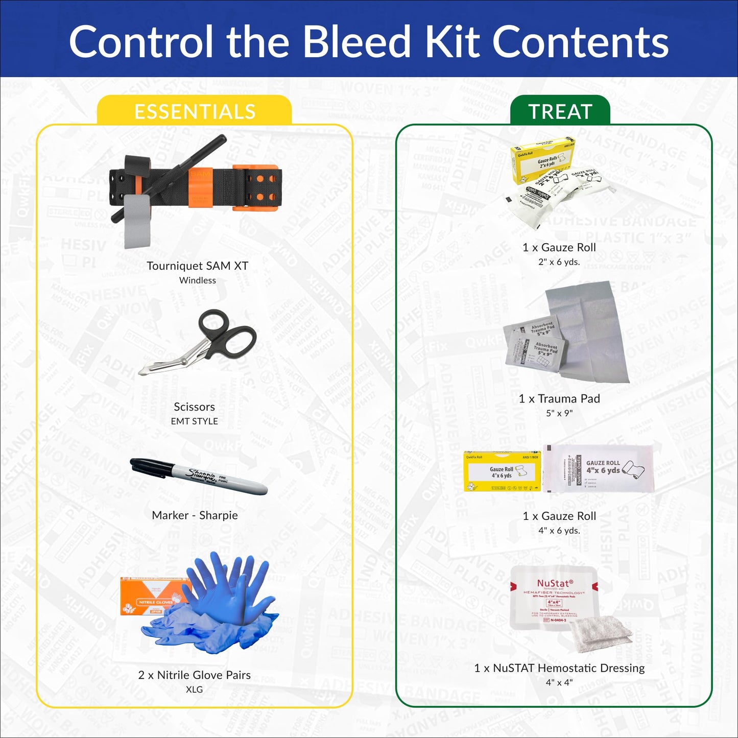 Certified Safety Mfg Control the Bleed Kit - 10pc USA-Made Control the Bleed Kit with Tourniquet, Gauze, Hemostatic Bandage, and More - Blood Clotting Products for Medical Trauma to Stop Bleeding
