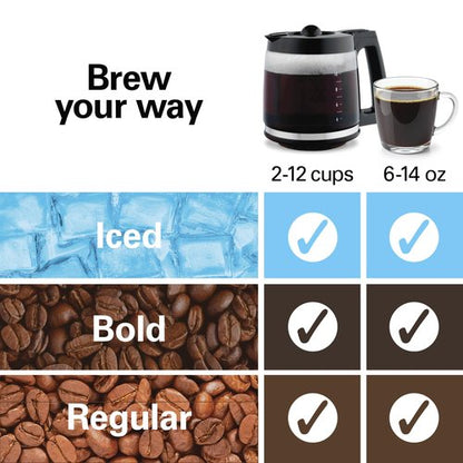 Hamilton Beach 2-Way 12 Cup Programmable Drip Hot and Iced Coffee Maker & Single Serve Coffee Machine, Glass Carafe, Auto Pause and Pour, Black (47500J)