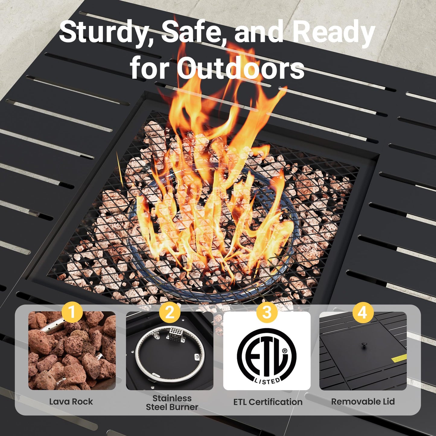 Wisteria Lane 30" Propane Fire Pit Table, 50,000 BTU Gas Fire Pit for Outside, Outdoor Fire Pit with CSA Certification for Backyard Balcony Garden Patio Deck