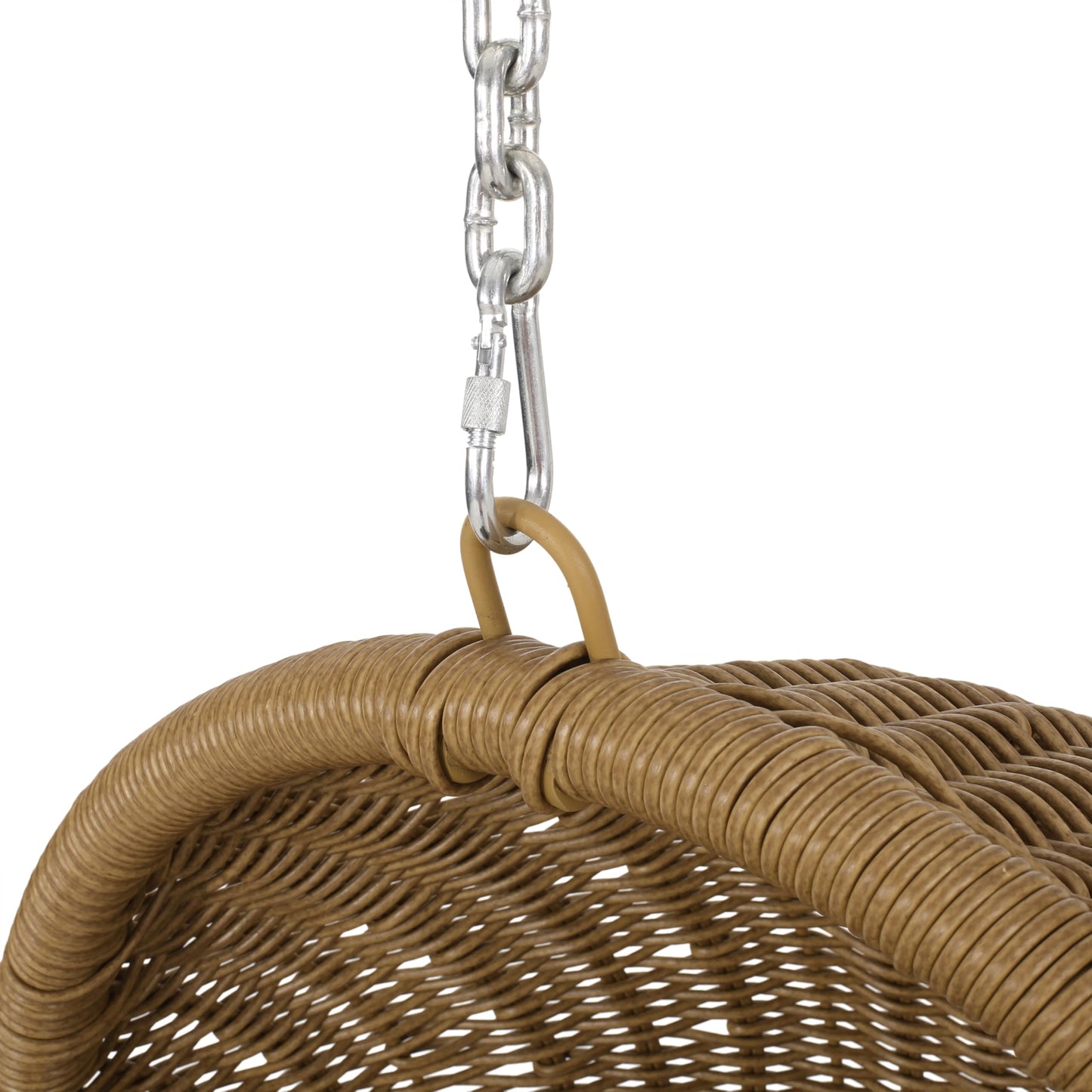 Christopher Knight Home Mariaz Hanging Basket Chair with Cushion, Outdoor Indoor Basket Chair, Boho Garden Rattan Lounger Porch Swing Furniture, Modern Patio Decor, Brown+Gray