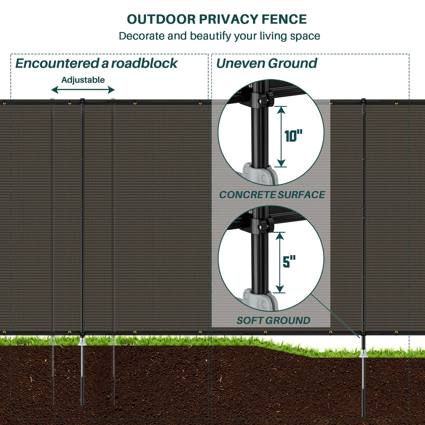Bynbbur 5'x24' Outdoor Privacy Screen Freestanding with Iron Poles and Stakes, Temporary Dog Fencing, Backyard Divider, Metal Garden Fence for Pool Patio Barrier Border, Brown