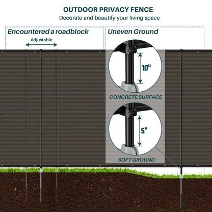 Bynbbur 5'x24' Outdoor Privacy Screen Freestanding with Iron Poles and Stakes, Temporary Dog Fencing, Backyard Divider, Metal Garden Fence for Pool Patio Barrier Border, Brown