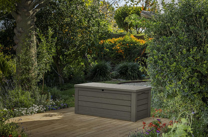 Keter Westwood 150 Gallon Resin Outdoor Storage Box - Ideal for Patio Furniture & Garden Tools | Taupe