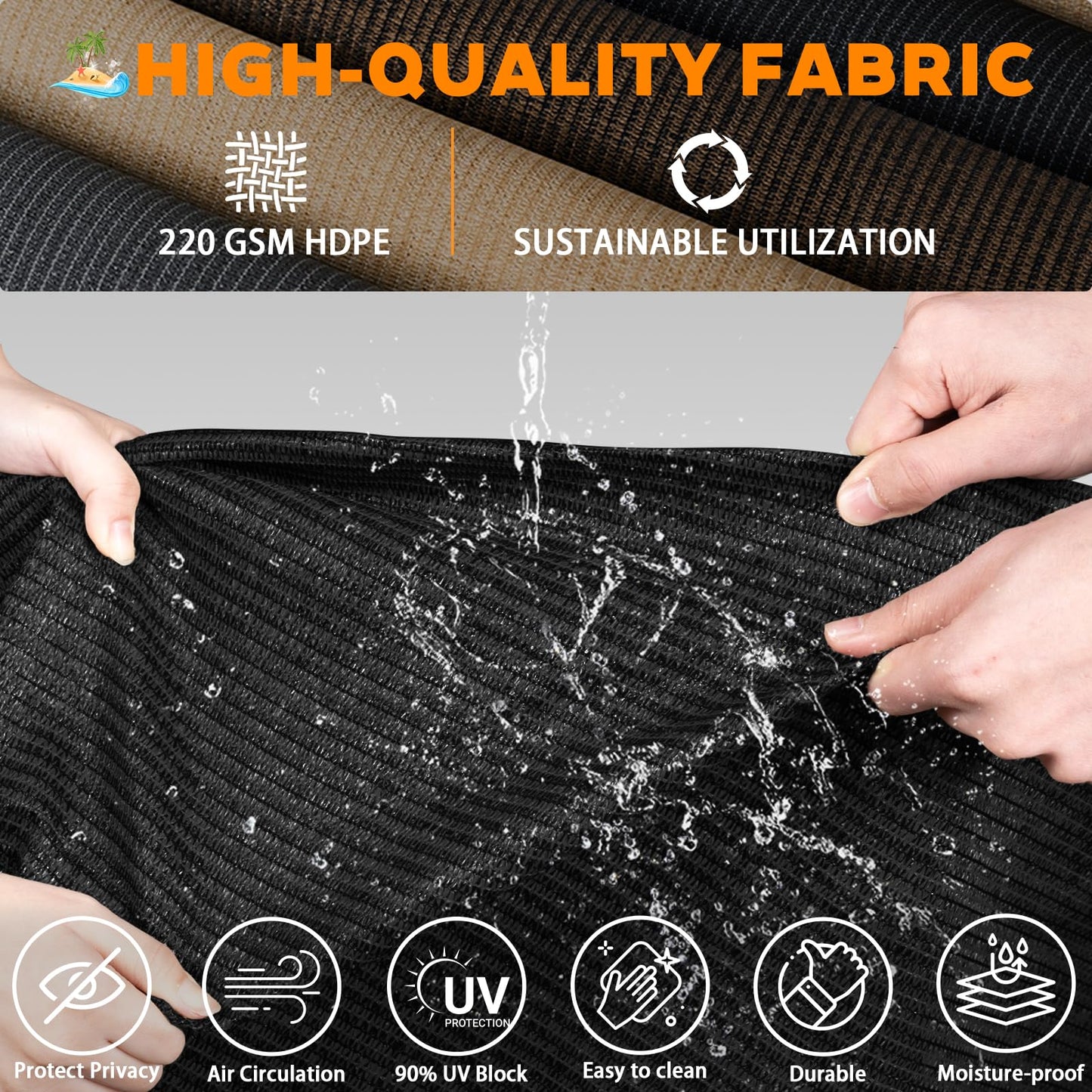 Solace Shade Outdoor Roller Shades for Patio 8'Wx8'H Black, 90% UV Block & Privacy Protection Outdoor Blinds, Cordless Porch Shades Outdoor Roll Up with Splicing Design 15-Min Install