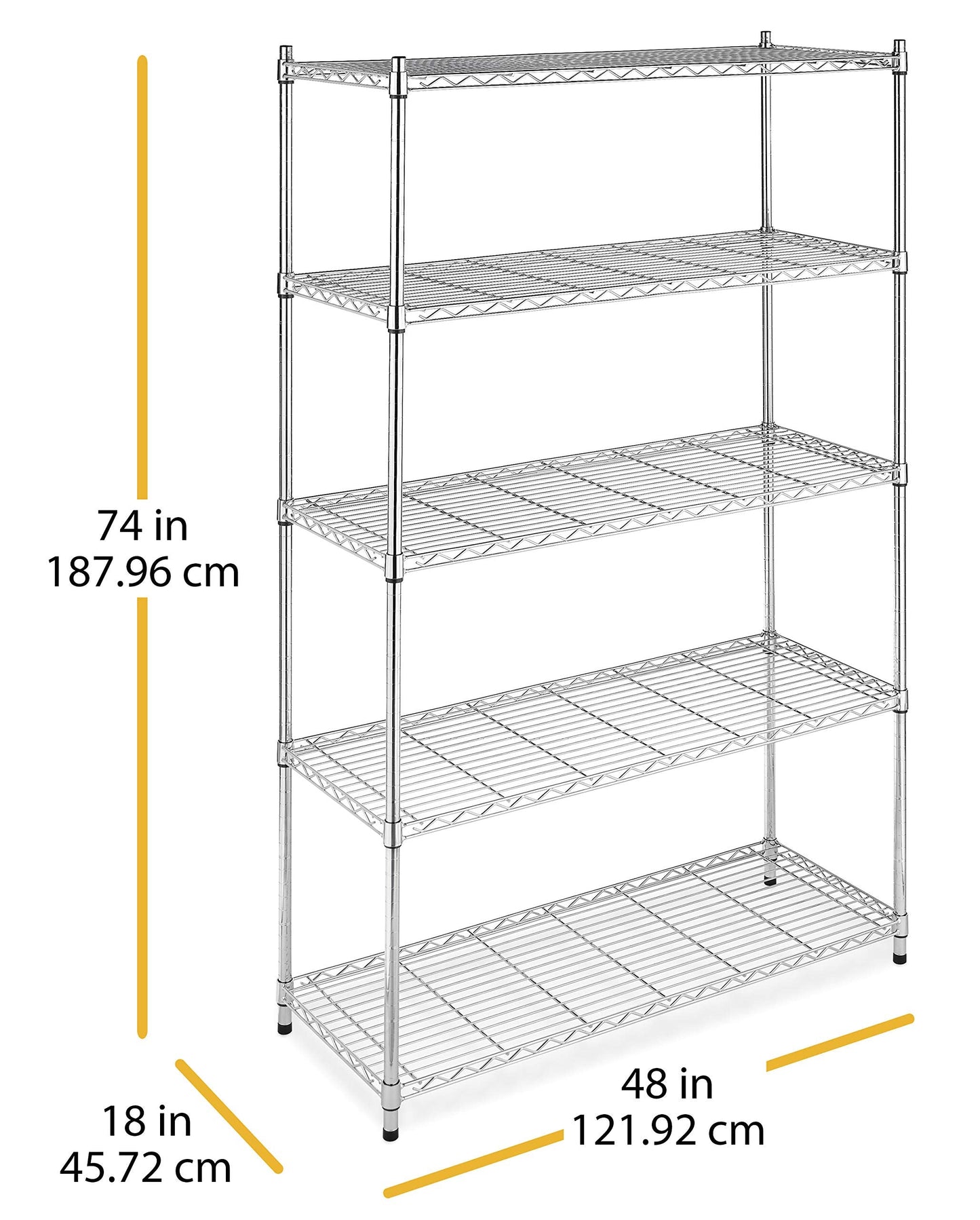Whitmor 5 Tier Heavy Duty Shelving Unit, Metal Storage Shelves, 500 lbs Capacity per Shelf, Max 2500 lbs total, Easy Assembly Home Organizer for Pantry, Garage, Plant, 48"L x 18"W x 74"H