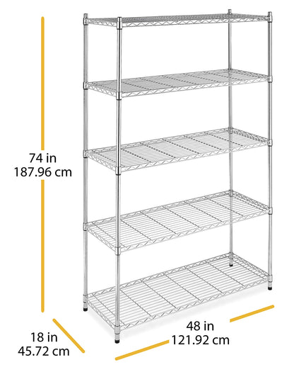 Whitmor 5 Tier Heavy Duty Shelving Unit, Metal Storage Shelves, 500 lbs Capacity per Shelf, Max 2500 lbs total, Easy Assembly Home Organizer for Pantry, Garage, Plant, 48"L x 18"W x 74"H