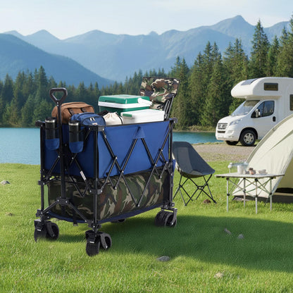 NEWBULIG Large Capacity Folding Double Decker Wagon with Brakes, 440lbs Wagons Carts Foldable Wagon Cart with Flexible Handle, All-Terrain Big Wheels for Grocery Sports Garden Camping
