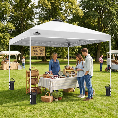 EAGLE PEAK Pop Up Canopy Tent with Wheeled Carry Bag, 8 Stakes, 4 Ropes, 4 Weight Bags, Easy Set Up Tent Canopy, 10x10 ft, 100sqft of Shade, White