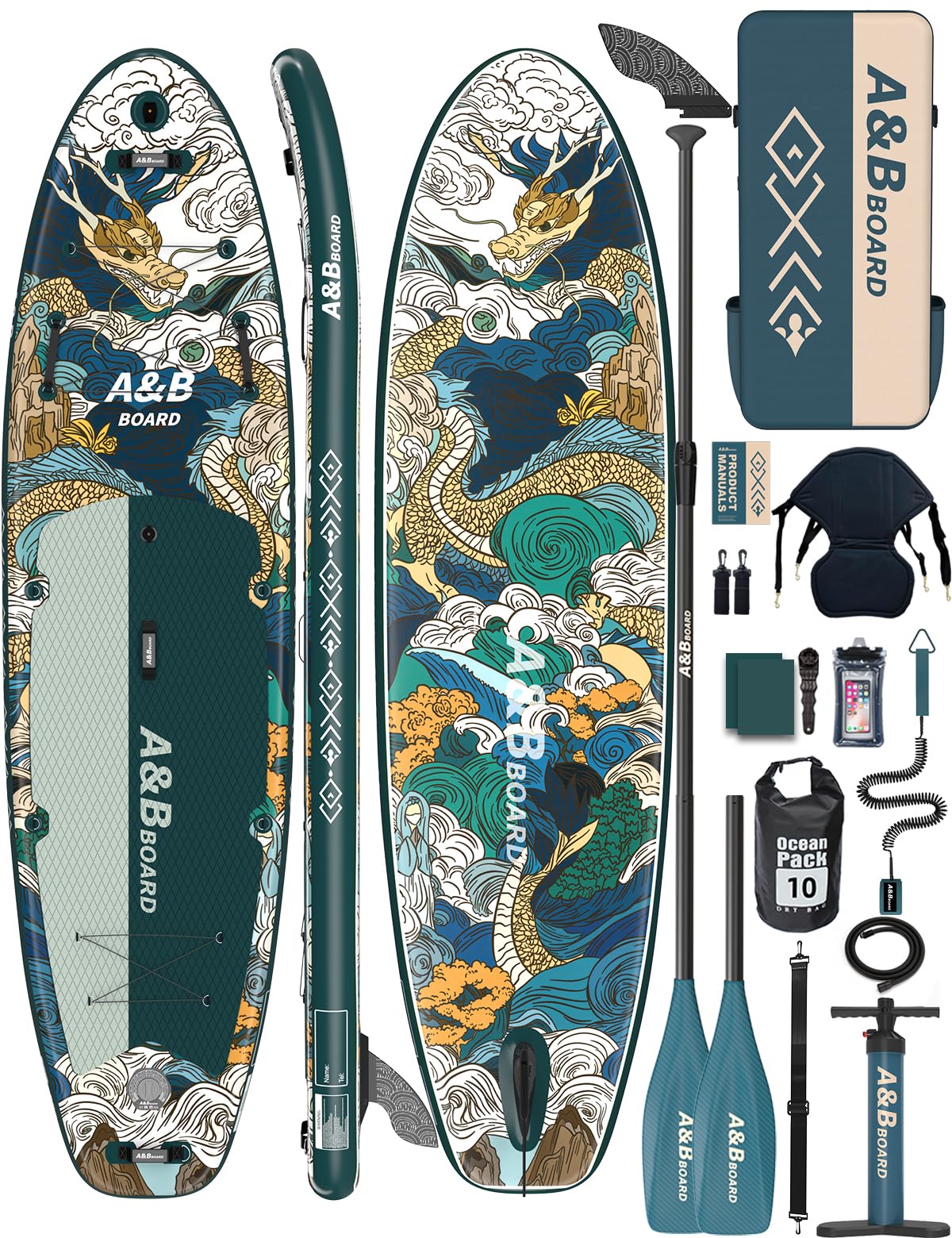 ABBOARD Inflatable Stand Up Paddle Board with Seat - 11 Ft Extra Wide Fishing Paddleboard with Sup Accessories for Beginner Adults Youth