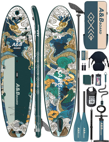 ABBOARD Inflatable Stand Up Paddle Board with Seat - 11 Ft Extra Wide Fishing Paddleboard with Sup Accessories for Beginner Adults Youth