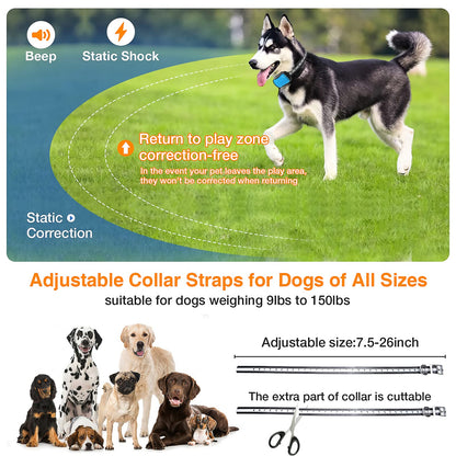 ZZWD Electric Fence for Dogs, Upgraded Underground Above Ground Electric Dog Fence Pet Containment System with Waterproof Rechargeable Training Collar (for 2 Dogs)