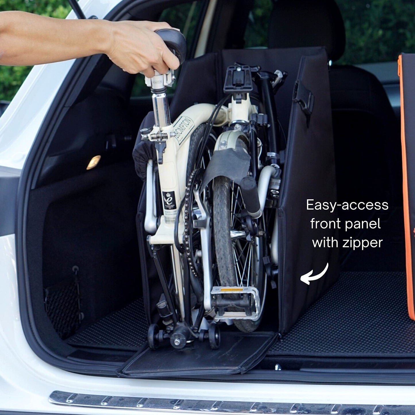 Vincita Keeper Box 2.0 for Folding Bike – Vertical Car Trunk Storage Organizer – Anti-Slip Transport Case with Security Buckle & Side Pockets – Protects Car Interior