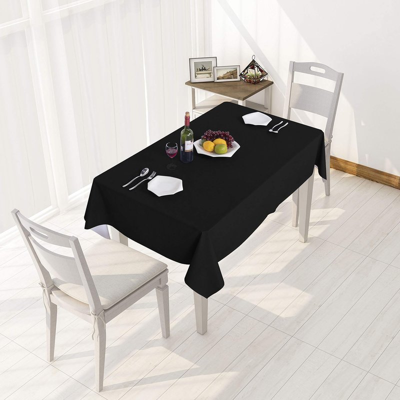 sancua 100% Waterproof Rectangle PVC Tablecloth - 54 x 54 Inch - Oil Proof Spill Proof Vinyl Table Cloth, Wipe Clean Table Cover for Dining Tables, Buffet Parties and Camping, Black