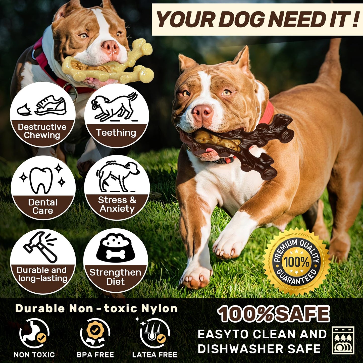 SIHRMIU 2 Pack Dog Chew Toys for Aggressive Chewers,Boredom and Stimulating Best Dog Toys for Medium/Large Breed,Tough Almost Indestructible Dog Bones for Teeth Cleaning and Training