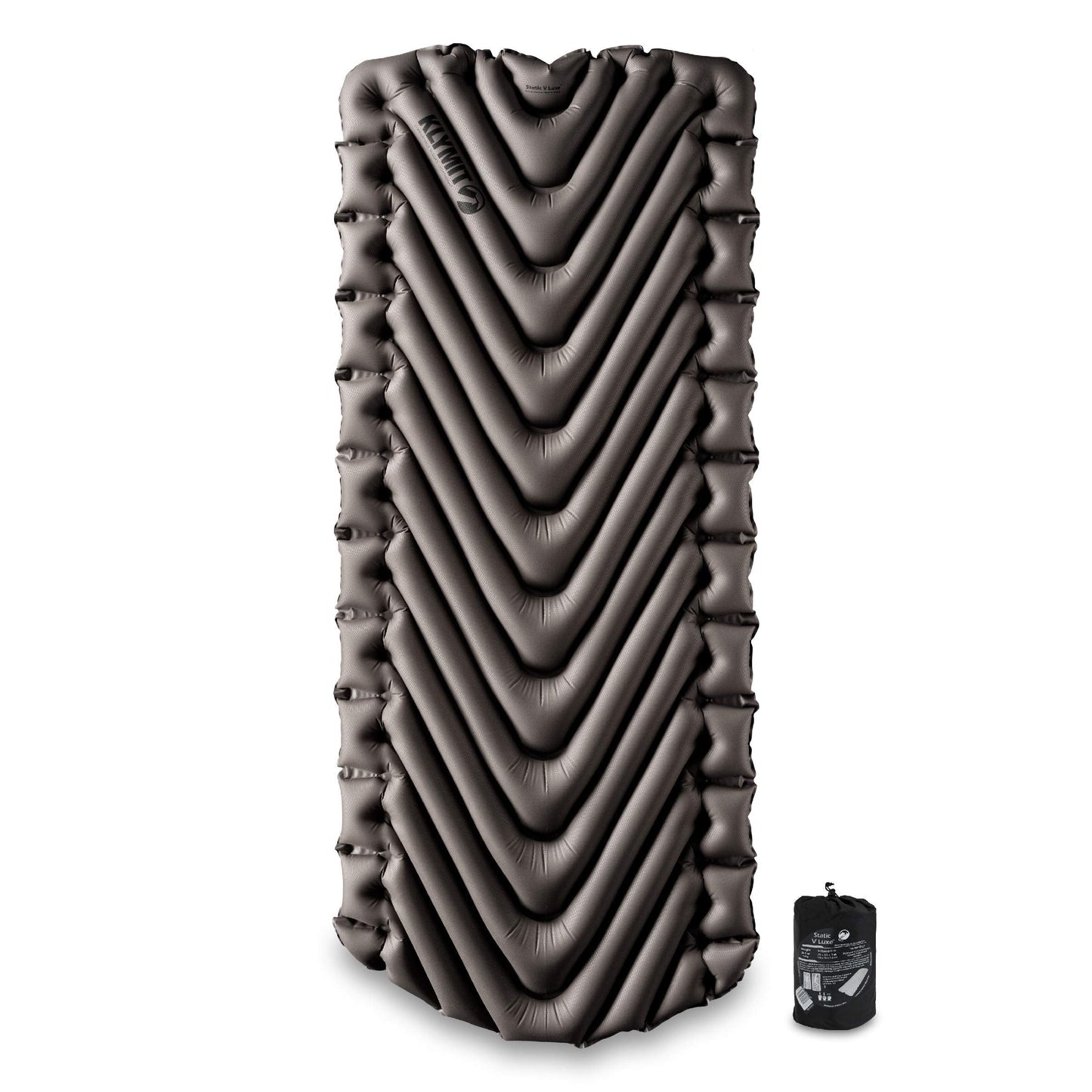 Klymit Static V Luxe Sleeping Pad, Lightweight Lofted Camping Air Mattress for Tents and Cars with Body Mapping Tech, 3 In Thick Grey