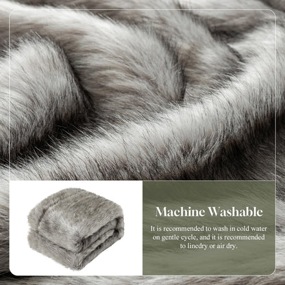 OMERAI Faux Fur Blanket, Ultra Soft Luxury Fuzzy Throw Blanket, Long Pile Plush Cozy Warm Decorative Blanket for Couch, Sofa, Chair, Bed, Heavy Weight, 50" x 60", Gray