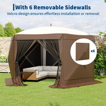 11.5x11.5FT Pop Up Canopy Tent, One-Push Setup Patio Gazebo with Removable Top & Wind Cloths, 6-Sided Outdoor Shelter for Camping, Backyard Parties, Events