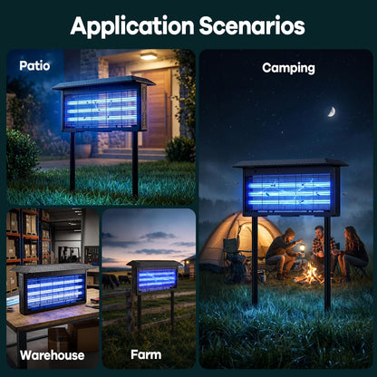 Solar Bug Zapper Outdoor, 30W Mosquito Zapper for 3500 sq.ft, Waterproof Fly Killer, Rechargeable Electric Mosquito Killer, Auto On/Off Dusk to Dawn, Cordless Insect Trap for Patio, Yard, Garden, Home