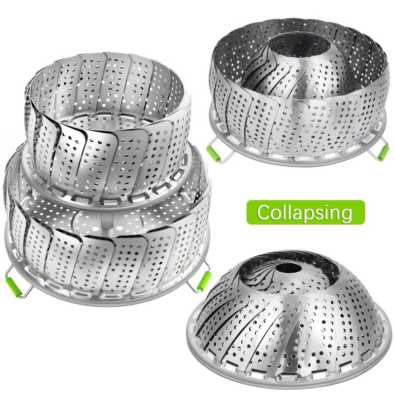 VOGARB Vegetable Steamer Basket for Pot, 2 Layer Separable-Collapsible-Expandable Smooth Edge Stainless Steel for Kitchen and Outdoor Cooking Food