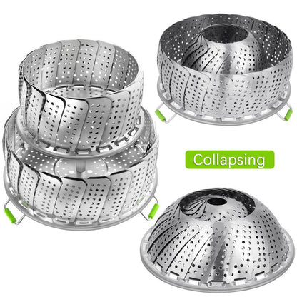 VOGARB Vegetable Steamer Basket for Pot, 2 Layer Separable-Collapsible-Expandable Smooth Edge Stainless Steel for Kitchen and Outdoor Cooking Food