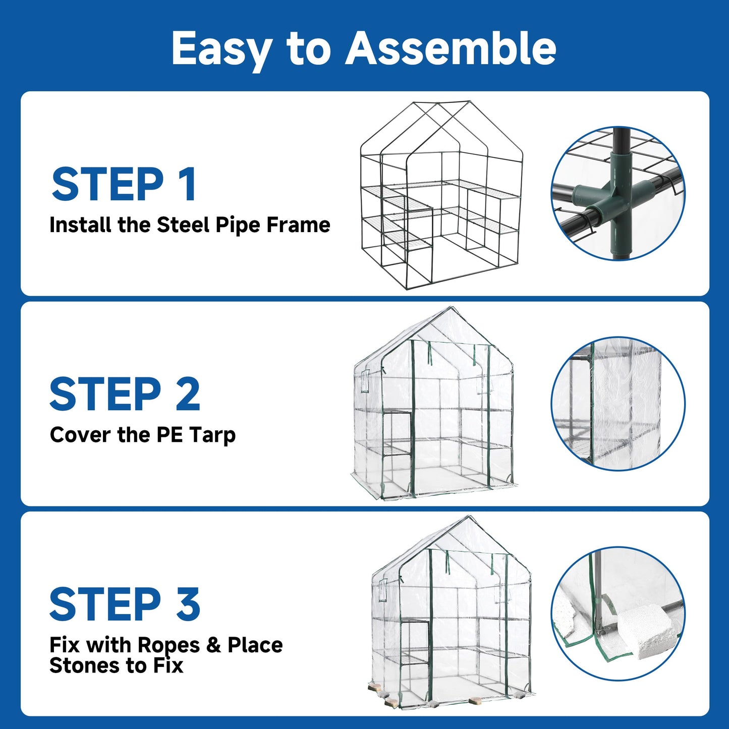 SUNGIFT Greenhouses for Outdoors, Upgraded PVC Cover Walk-in Greenhouse Kit 57x61x80 Inch, Zippered Windows Mesh Door, Plant Garden Hot House for Outside, Clear