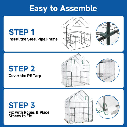 SUNGIFT Greenhouses for Outdoors, Upgraded PVC Cover Walk-in Greenhouse Kit 57x61x80 Inch, Zippered Windows Mesh Door, Plant Garden Hot House for Outside, Clear
