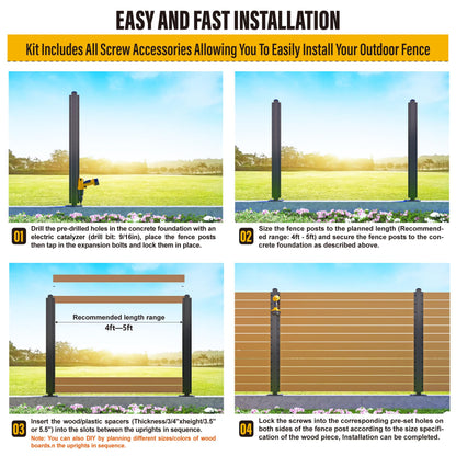 Wowace 4ft (H/48in) Heavy Duty Fence Post - Serial Post for Outdoor Patio, Backyard and Garden Privacy Fence (2pack-Matte Black)