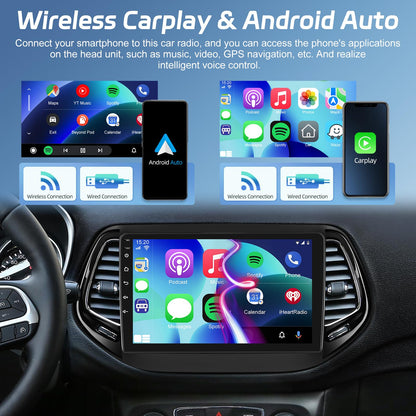 [2+64G] NHOPPEW Car Radio for Jeep Compass 2017-2020 with Wireless Carplay and Android Auto - 10.1 Inch Touch Screen Android Car Stereo - DSP/GPS/WiFi/SWC/Bluetooth + AHD Backup Camera