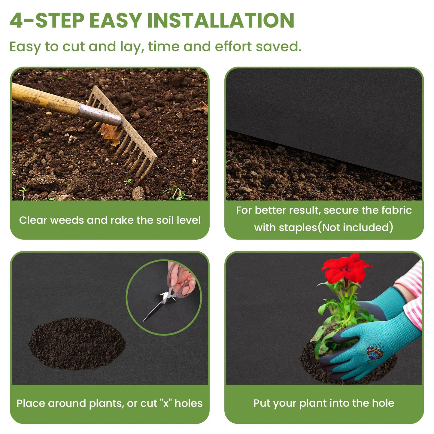 hzgeotl Weed Barrier Landscape Fabric | Heavy Duty Premium Weed Control Fabric -Durable & Eco-Friendly Weed Block Gardening Mat (8OZ 3x200ft, Non Woven)