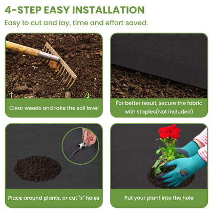hzgeotl Weed Barrier Landscape Fabric | Heavy Duty Premium Weed Control Fabric -Durable & Eco-Friendly Weed Block Gardening Mat (8OZ 3x200ft, Non Woven)