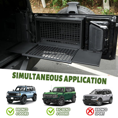 Tailgate Table Molle Panel Compatible with Ford Bronco/Badlands/Big Bend 4 Doors 2021-2025 Foldable Rear Storage Box with Password Lock Cargo Rack Shelf Camping Desk Bin(Not Fit Bronco Sport)
