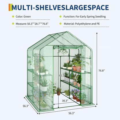 IDEALHOUSE Greenhouse, 57 x 57 x 77'' Greenhouses for Outdoors, Small Plant Green House, 3 Tiers 12 Shelves, Durable PE Cover, Plastic Portable Walk in Greenhouses for Outside Indoor