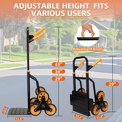 Heavy Duty Stair Climbing Dolly, 380lb Capacity Folding Hand Truck with 5.9” Tri-Wheel, Portable Stair Climber Cart for Moving Furniture Groceries Boxes Laundry, Back-Saving Tool for Apartment Home