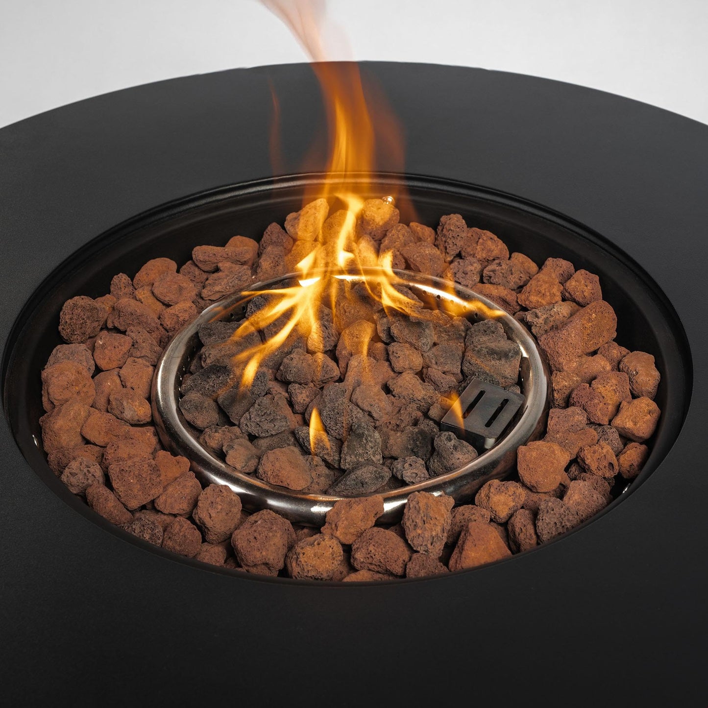 GDFStudio 30" Round Propane Fire Pit Table, 50000 BTU Outdoor Gas Heater with Steel Top & Wicker Base, for Patio, Deck, Garden, Black