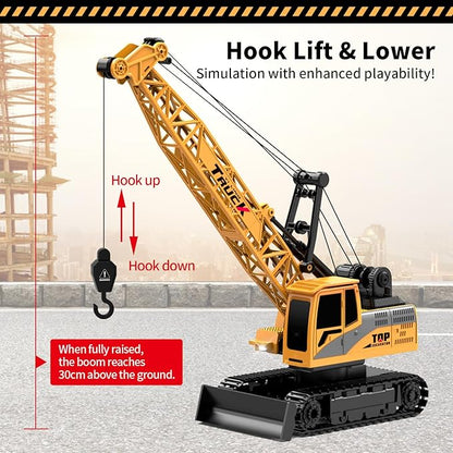 Dwi Dowellin Remote Control Crawler Crane for Boys11-Channel 2.4GHz RC Construction Crane Toy for Kids Age 3 4-7 8 9 10 Year Old