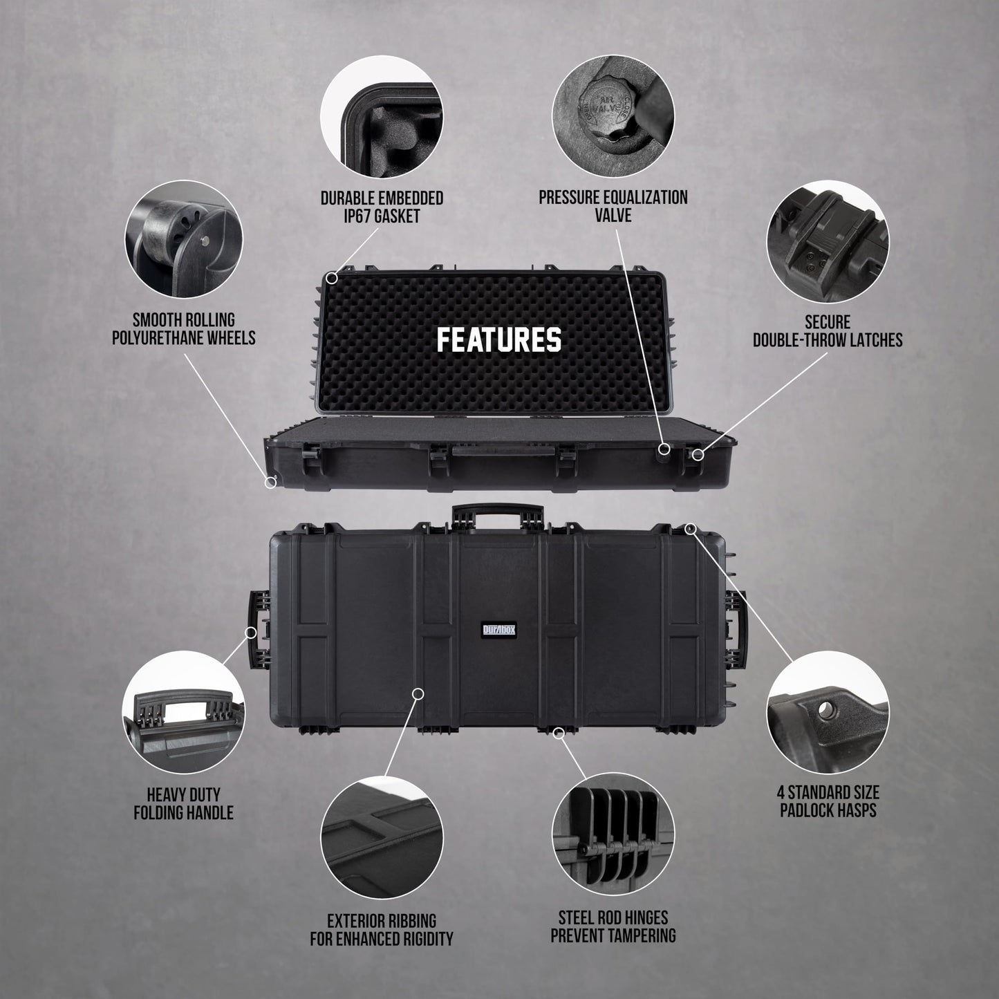Durabox All Weather Hard Case 47 x 21 x 8” – TSA Approved Rifle Case with Customizable Foam, Dual Ergonomic Handles and Wheels - Waterproof Travel Case for Rifles, Guns, Shotguns, Ammo, Scopes & Gear