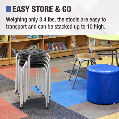 Norwood Commercial Furniture Stacking Stools for Kids and Adults, 17.75" Standard Height Portable Nesting Office and Classroom Stools, Black/Silver, Pack of 5
