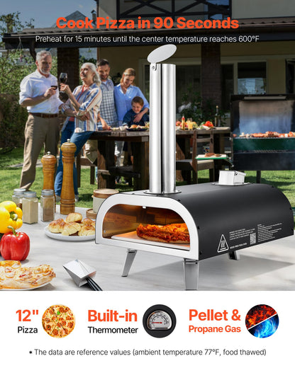 VEVOR Dual Fuel Pizza Oven Outdoor, 12 in Wood Fire & Propane Gas Pizza Ovens, Portable Pellet & Propane Pizza-Maker with Thermometer, Multi Fuel Pizza-Cook for Outside Patio Camping & Backyard
