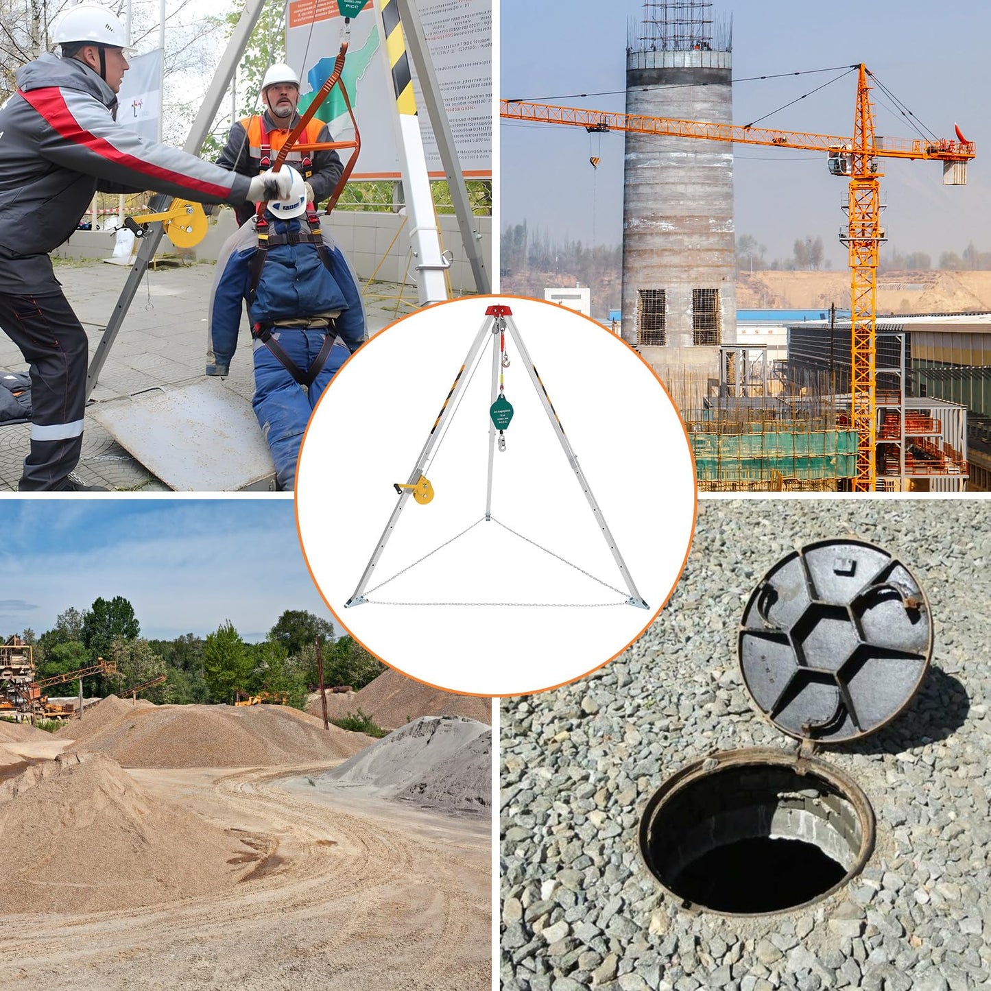 GarveeTech Confined Space Tripod Kit with 1200 LBS Lifting Winch and Fall Arrester, Sewer Rescue Tripod with Safety Self-Locking Device