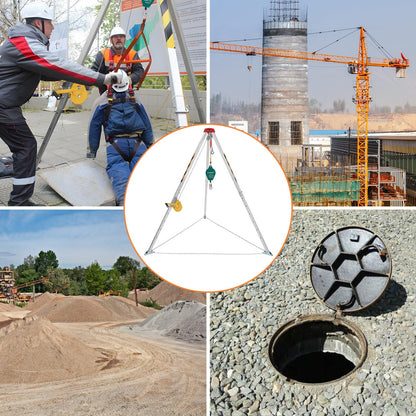 GarveeTech Confined Space Tripod Kit with 1200 LBS Lifting Winch and Fall Arrester, Sewer Rescue Tripod with Safety Self-Locking Device