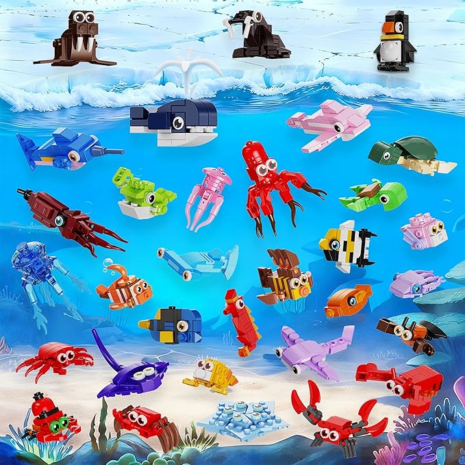 32 Pack Marine Animals Building Blocks - 846PCS Kids Party Favors Educational Toy Goodie Bag Stuffers Classroom Prizes Valentines Easter Birthday Gifts for Boys Girls 6-12
