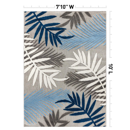 Rugshop Indoor/Outdoor Palm Leaf Area Rug, Non-Shedding Easy-Care Design for Backyard, Deck and Outdoor Lounge, Blue, 7'10" x 10'