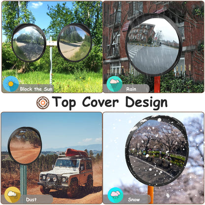 Hydencamm Convex Safety Mirror 𝟮𝟰" 𝗔𝗿𝗰𝘆𝗹𝗶𝗰 𝗗𝗿𝗶𝘃𝗲𝘄𝗮𝘆 𝗠𝗶𝗿𝗿𝗼𝗿, Outdoor Security Mirror Extends View with Adjustable for Bracket, Warehouse, Parking, Garage, Office, Home, Factory